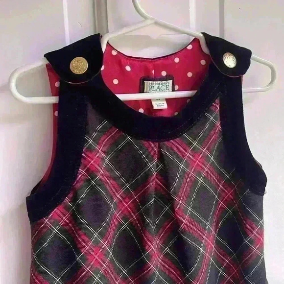 The Children's Place Plaid Jumper Dress with Center Pleat Velvet Neck & Hem 4T - Picture 3 of 4